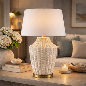   Modern European furniture - White Rattan Accent Table Lamp - www.oroa.com | Oroa.com