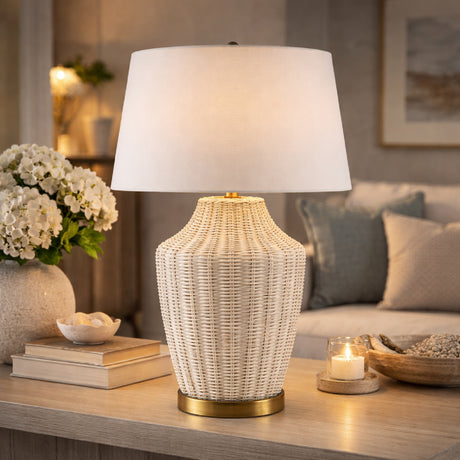   Modern European furniture - White Rattan Accent Table Lamp - www.oroa.com | Oroa.com