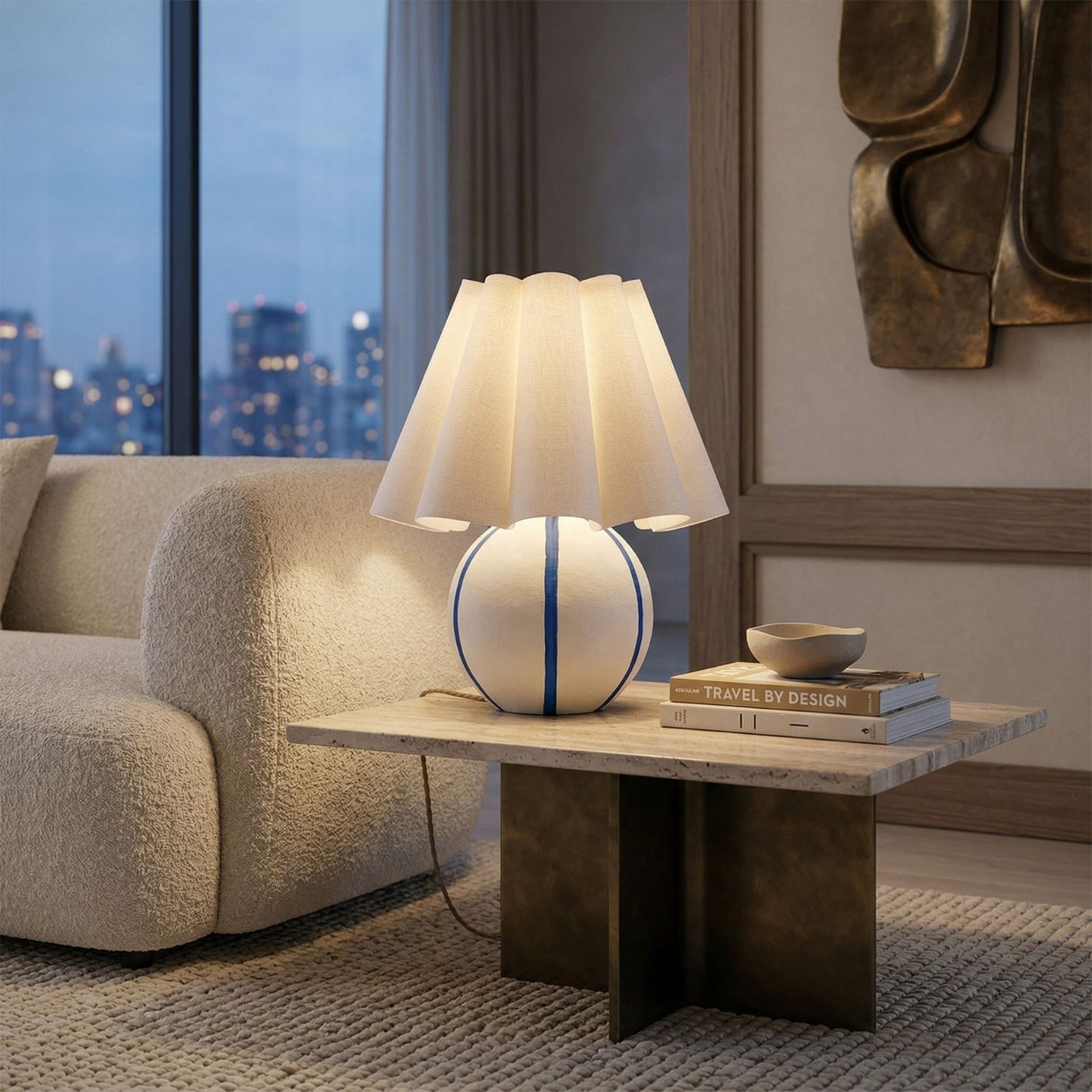   Modern European furniture - Lined Round Ceramic Table Lamp - www.oroa.com | Oroa.com