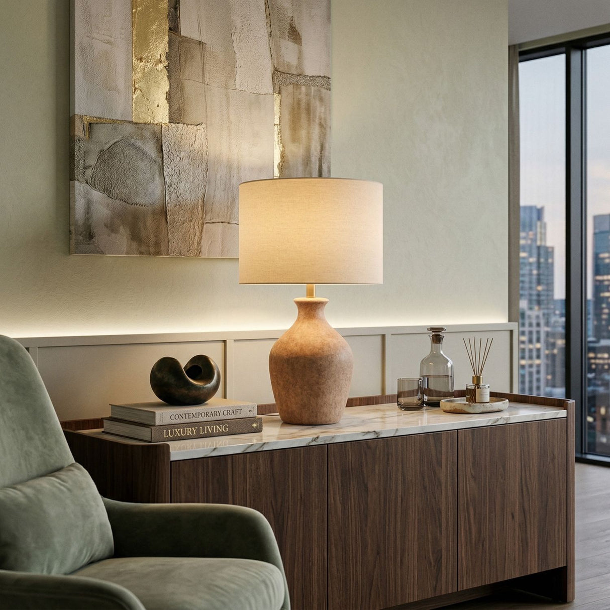   Modern European furniture - Linen Drum Shade Table Lamp - www.oroa.com | Oroa.com
