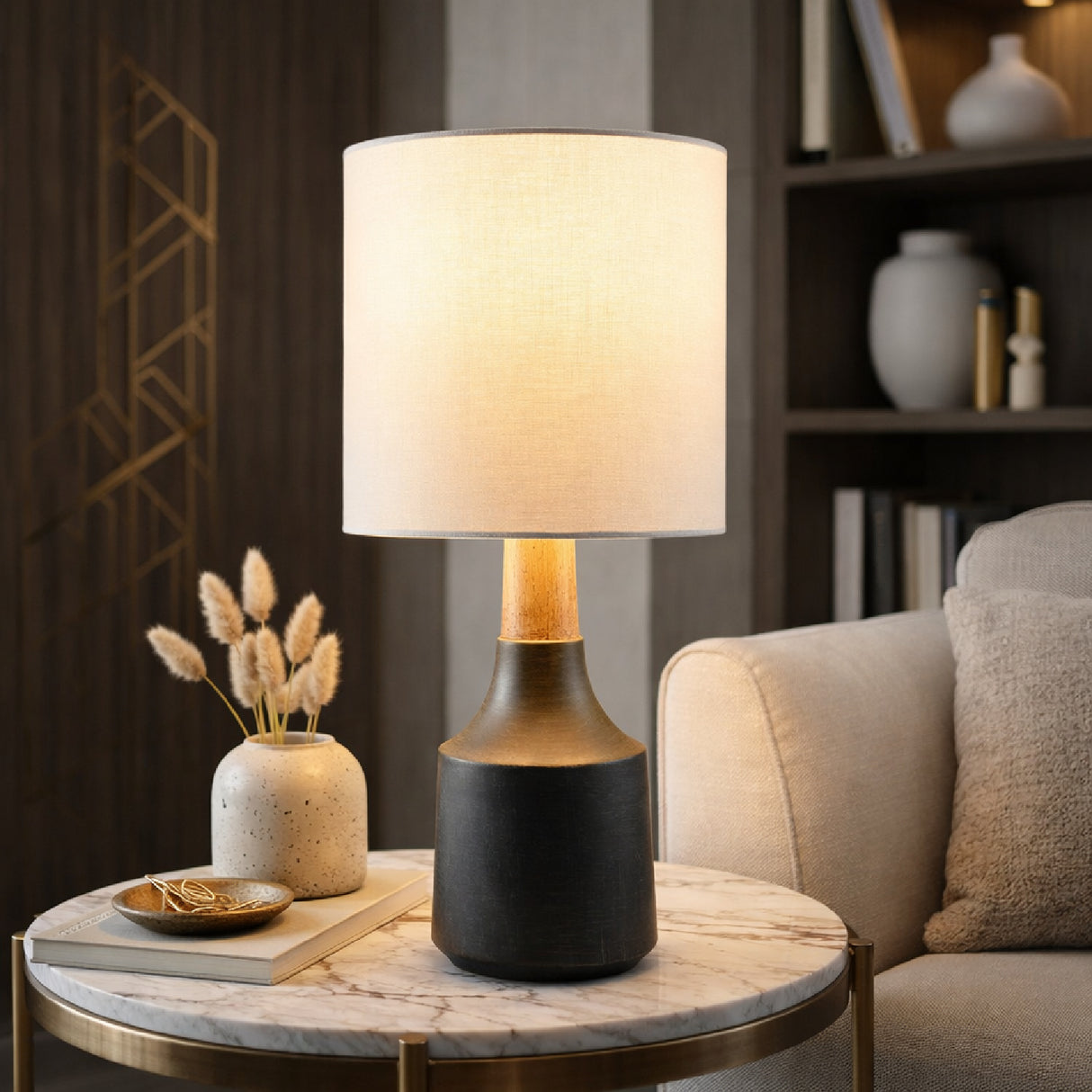   Modern European furniture - Drum Linen Shade Table Lamp - www.oroa.com | Oroa.com