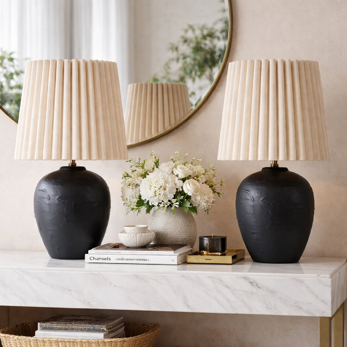   Modern European furniture - Pleated Linen Ceramic Table Lamps (2) - www.oroa.com | Oroa.com