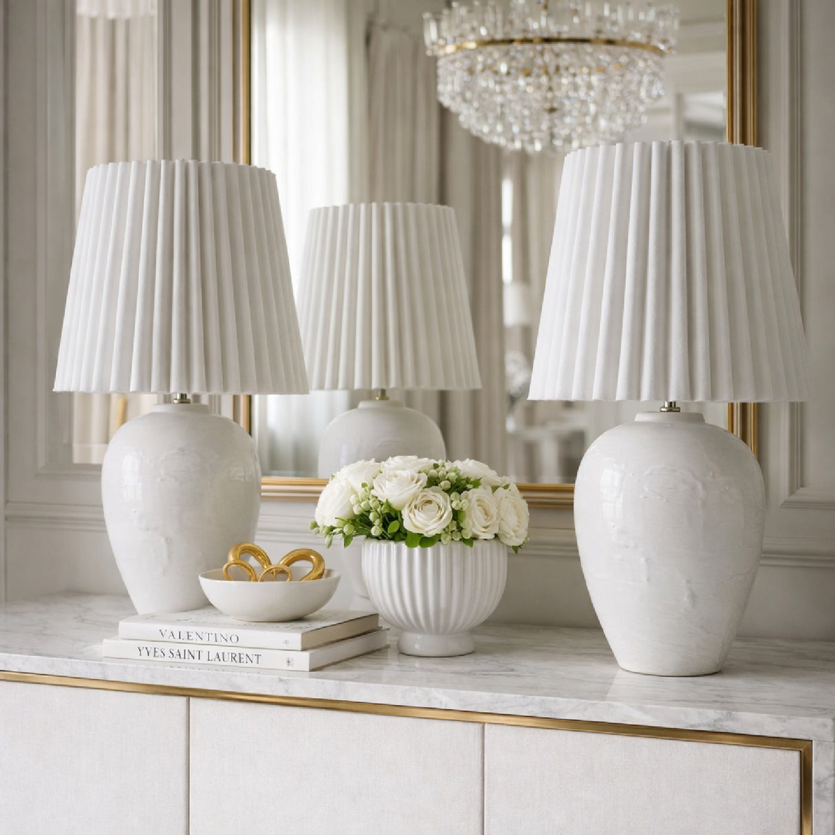   Modern European furniture - Pleated Linen Ceramic Table Lamps (2) - www.oroa.com | Oroa.com