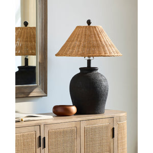   Modern European furniture - Brown Rattan Ceramic Table Lamp - www.oroa.com | Oroa.com