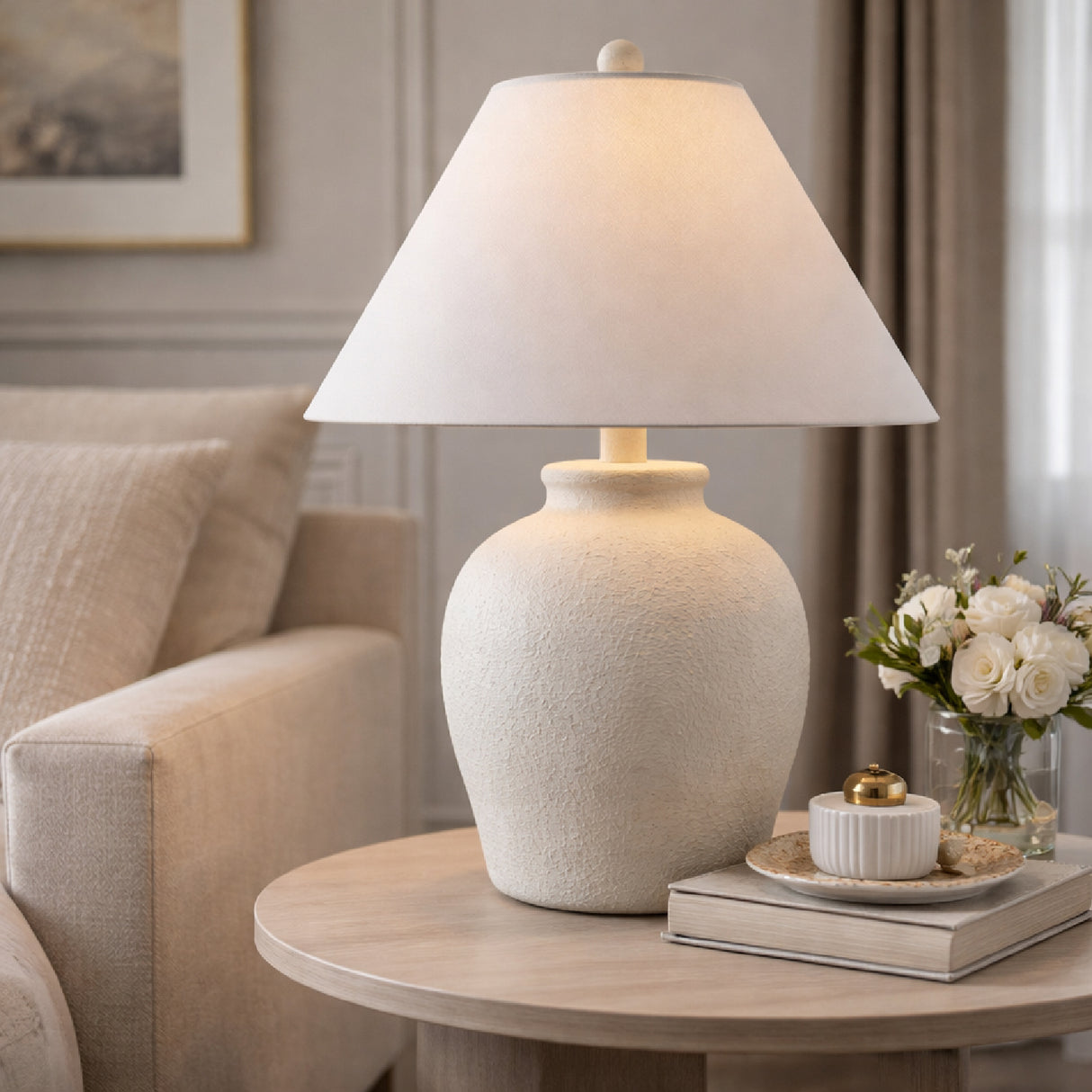   Modern European furniture - Ceramic White Linen Table Lamp - www.oroa.com | Oroa.com