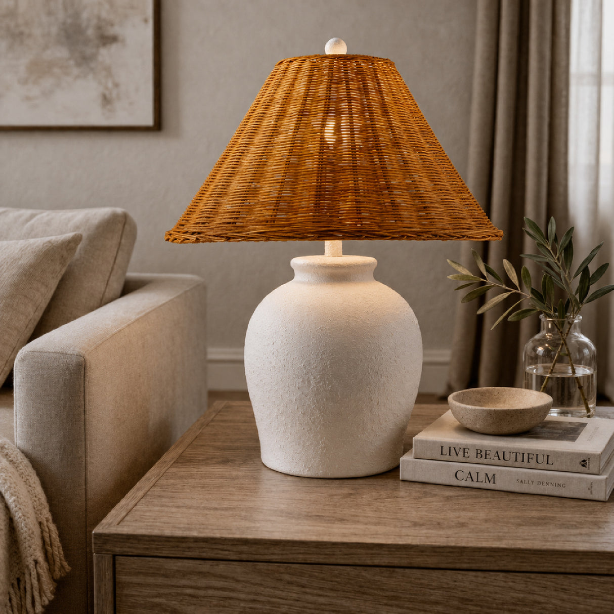   Modern European furniture - Brown Rattan Ceramic Table Lamp - www.oroa.com | Oroa.com