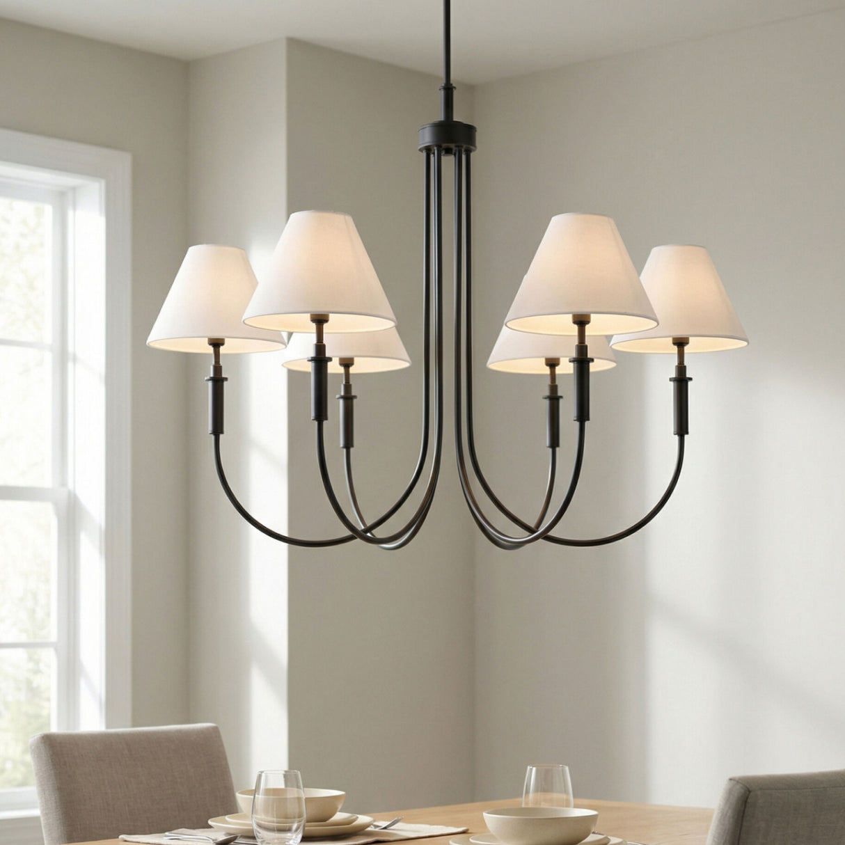   Modern European furniture - White Linen 6-Light Chandelier - www.oroa.com | Oroa.com