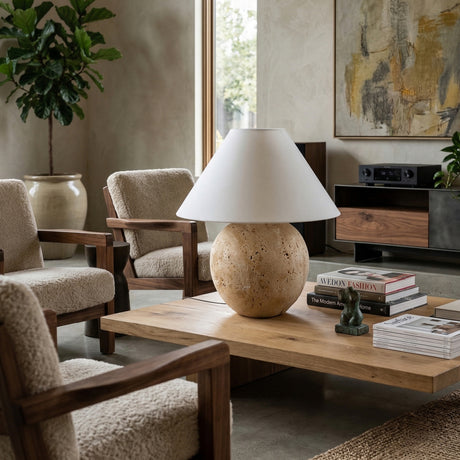   Modern European furniture - Brown Travertine Linen Table Lamp - www.oroa.com | Oroa.com