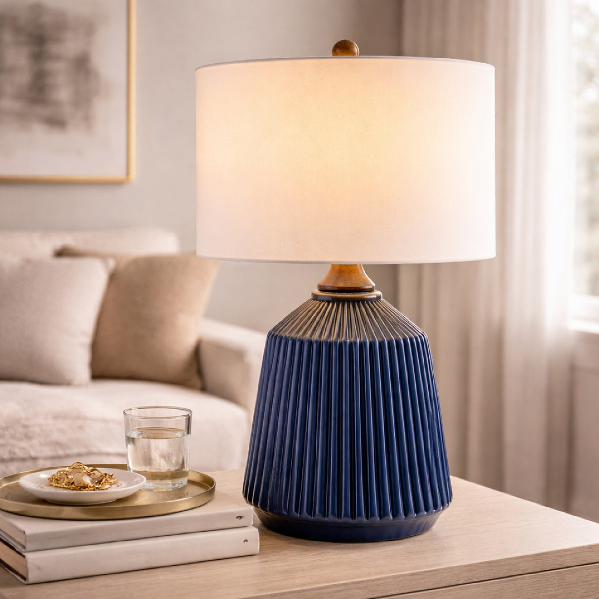   Modern European furniture - Reeded Glazed Ceramic Table Lamp - www.oroa.com | Oroa.com