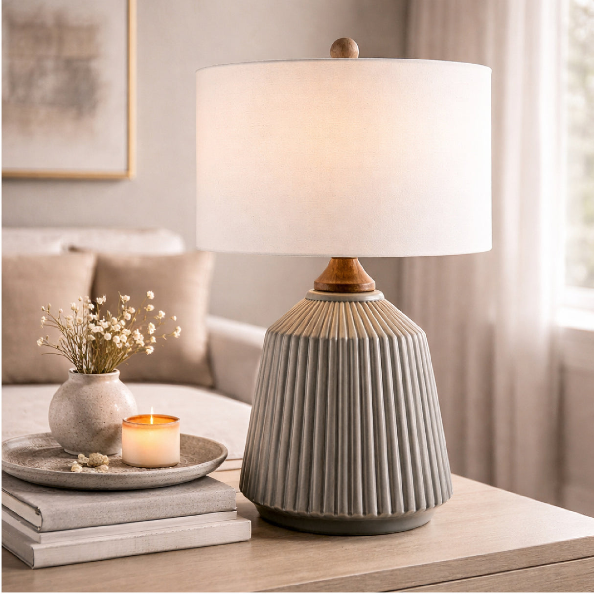   Modern European furniture - Reeded Glazed Ceramic Table Lamp - www.oroa.com | Oroa.com