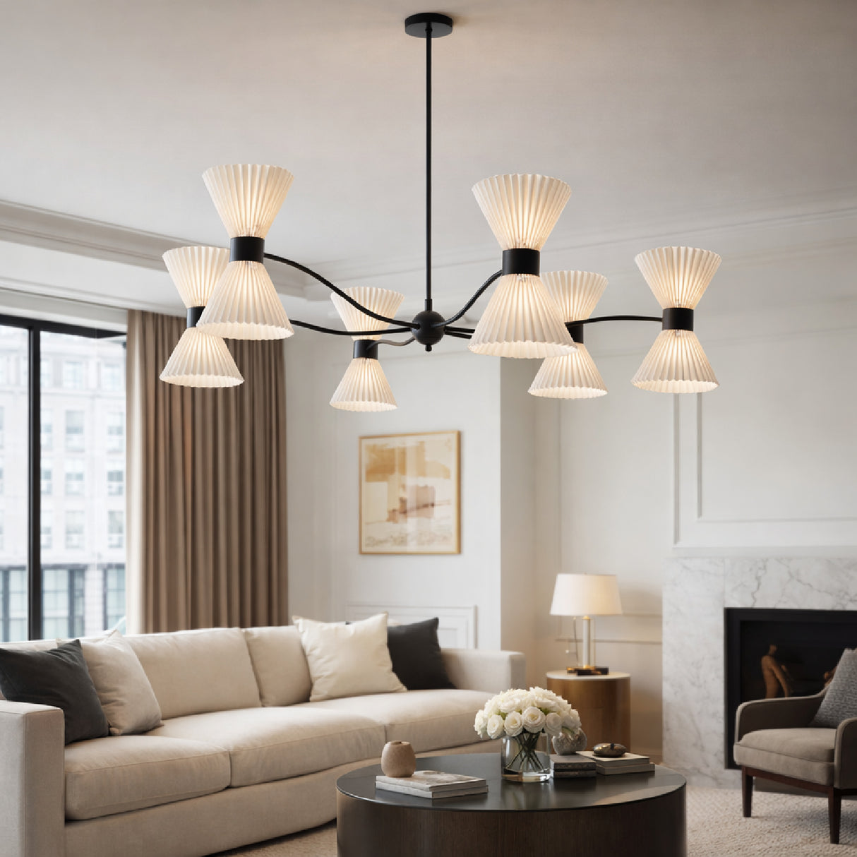   Modern European furniture - Pleated White Linen 10-Light Chandelier - www.oroa.com | Oroa.com