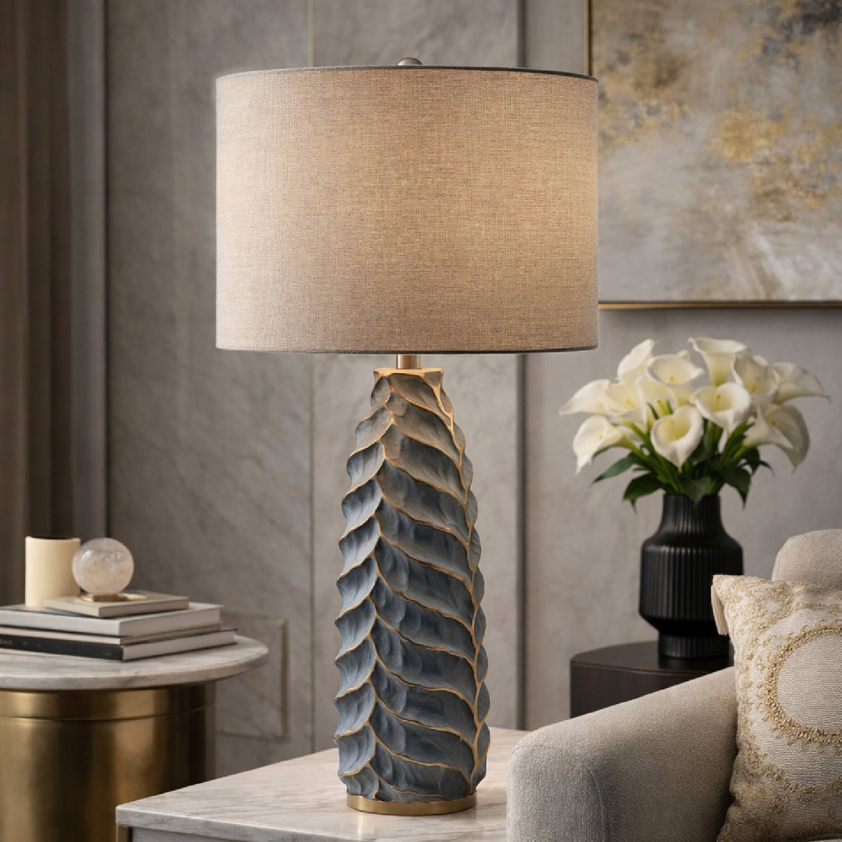   Modern European furniture - Gold Leaf Sculpted Table Lamp - www.oroa.com | Oroa.com