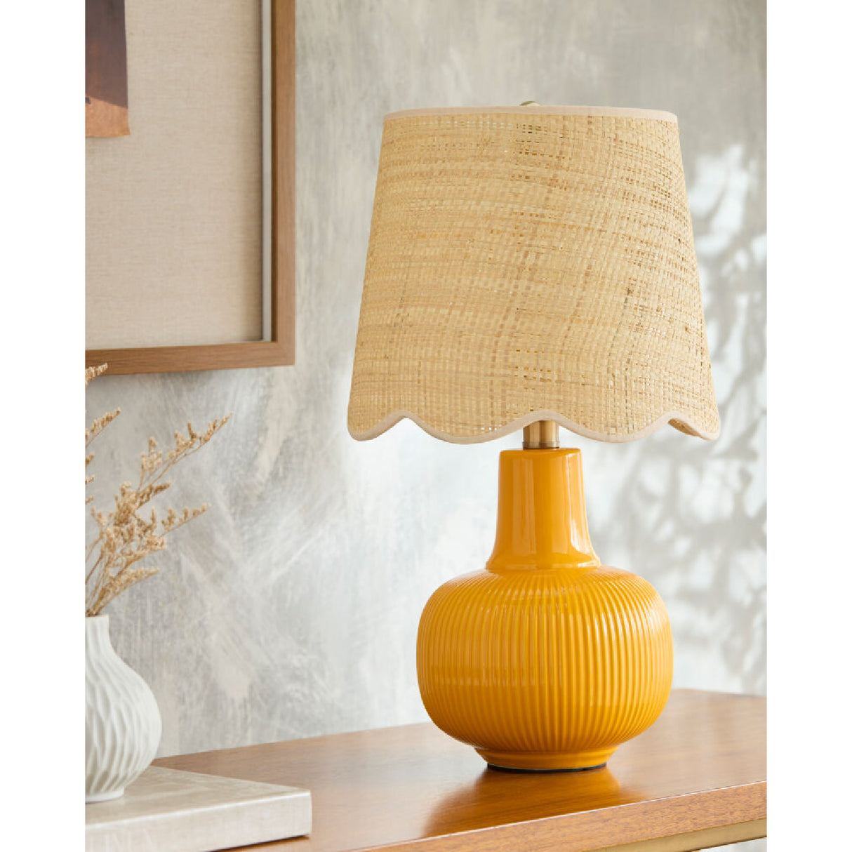   Modern European furniture - Scalloped Beige Jute Table Lamp - www.oroa.com | Oroa.com