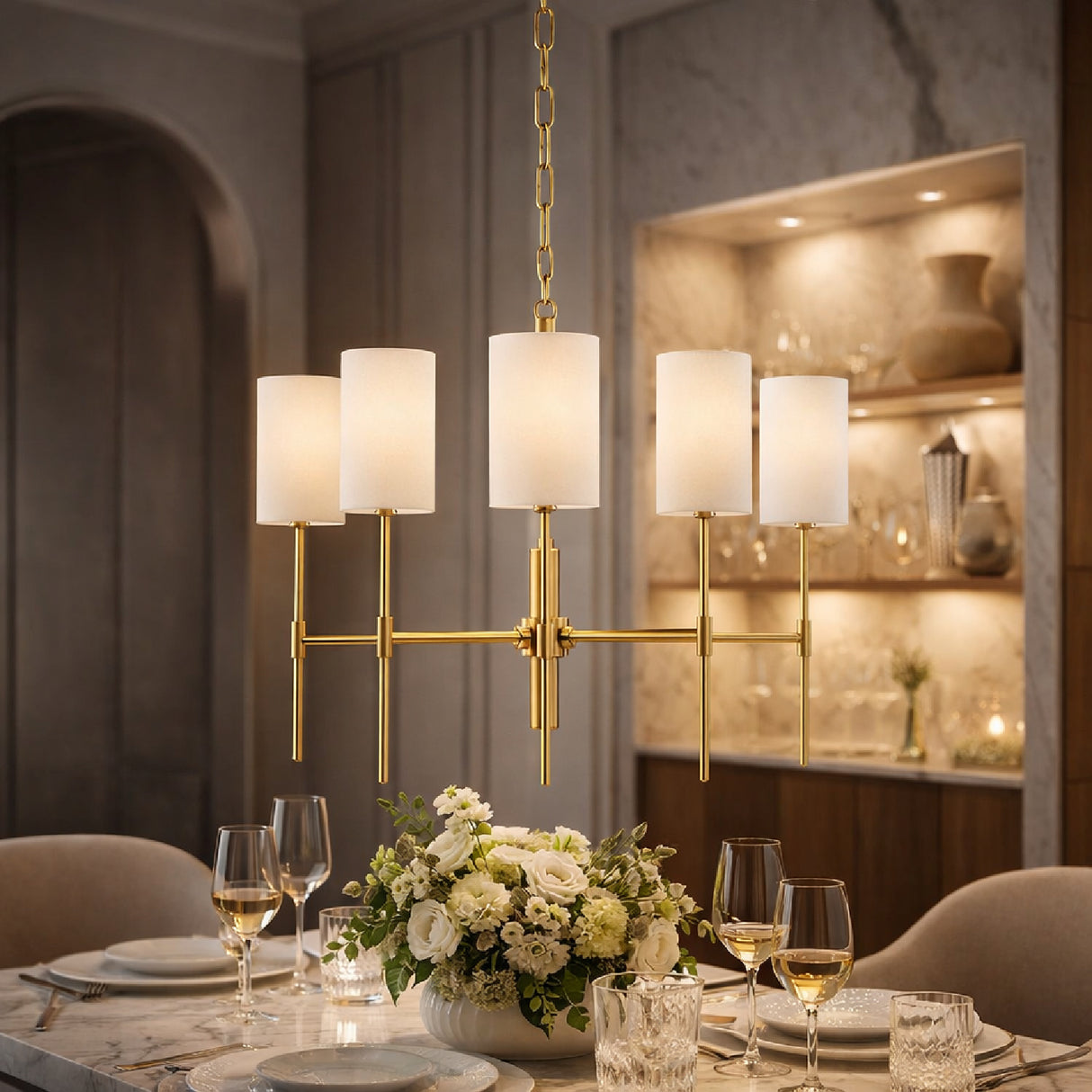   Modern European furniture - White Linen 5-Light Pendant Lamp - www.oroa.com | Oroa.com