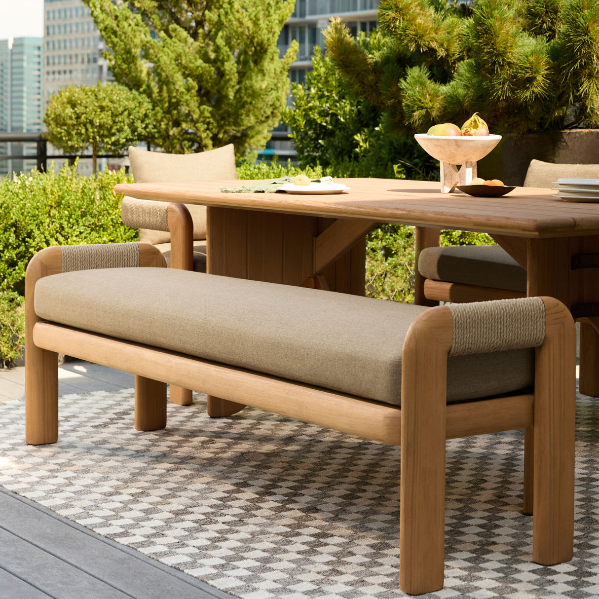   Modern European furniture - Cushioned Teak Outdoor Backless Bench - www.oroa.com | Oroa.com