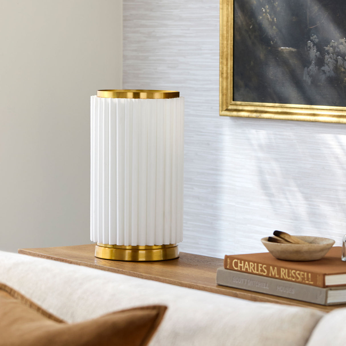   Modern European furniture - White Fluted Linen Table Lamp - www.oroa.com | Oroa.com