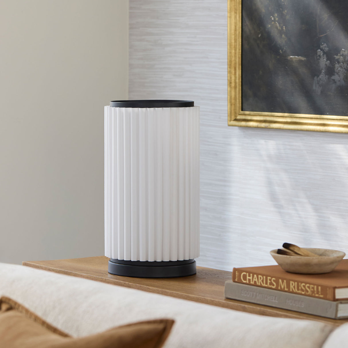   Modern European furniture - White Fluted Linen Table Lamp - www.oroa.com | Oroa.com