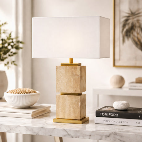   Modern European furniture - Natural Travertine Accent Table Lamp - www.oroa.com | Oroa.com