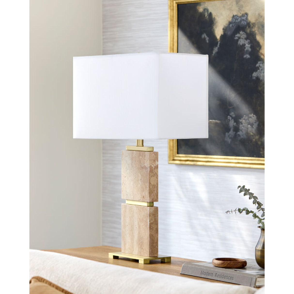   Modern European furniture - Natural Travertine Accent Table Lamp - www.oroa.com | Oroa.com