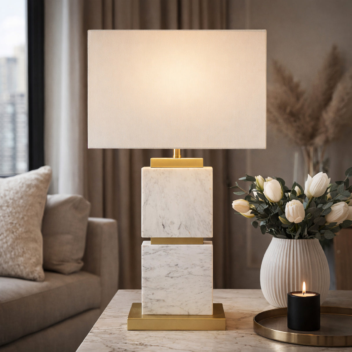   Modern European furniture - Natural White Marble Table Lamp - www.oroa.com | Oroa.com