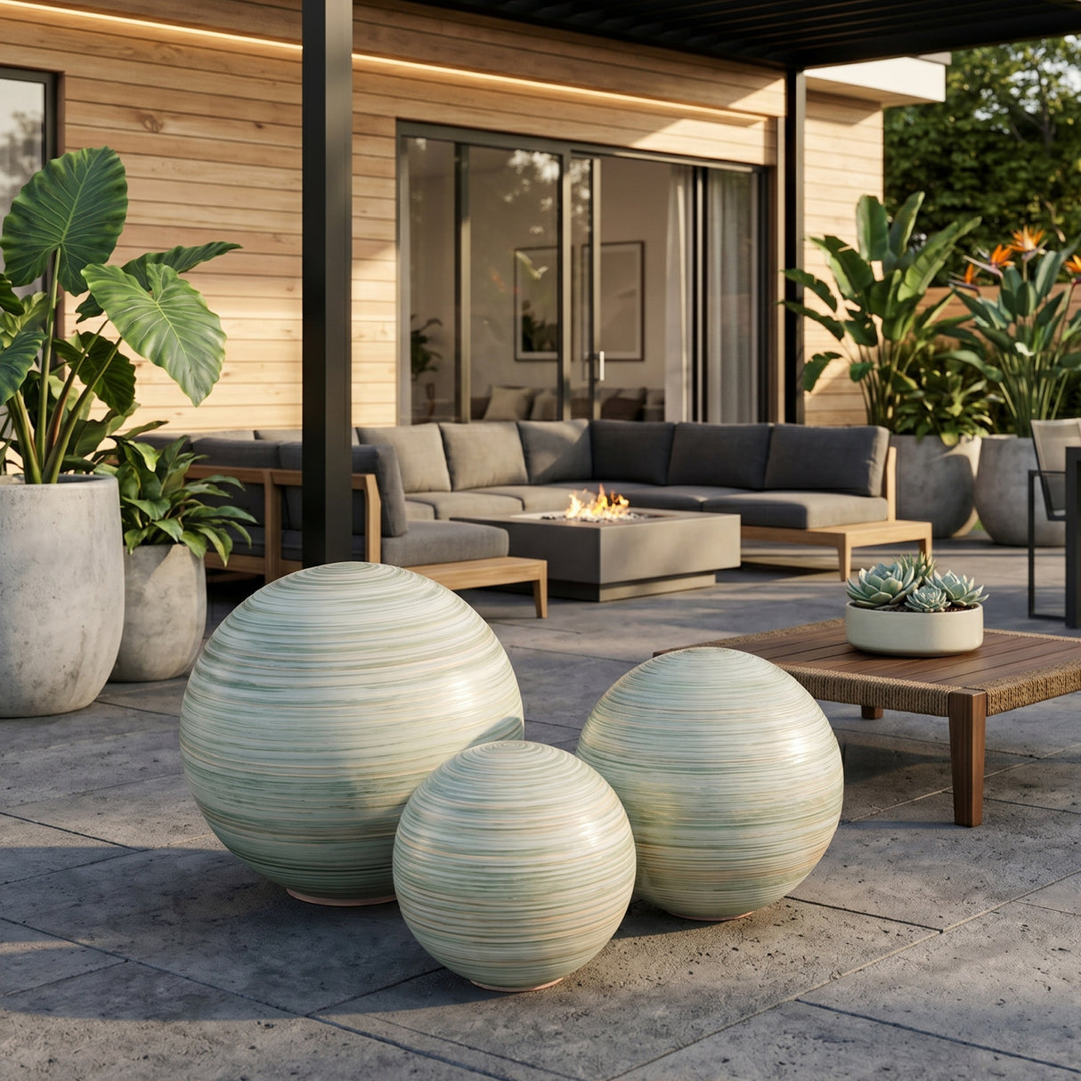   Modern European furniture - Glass Sphere Outdoor Sculpture Set (3) - www.oroa.com | Oroa.com