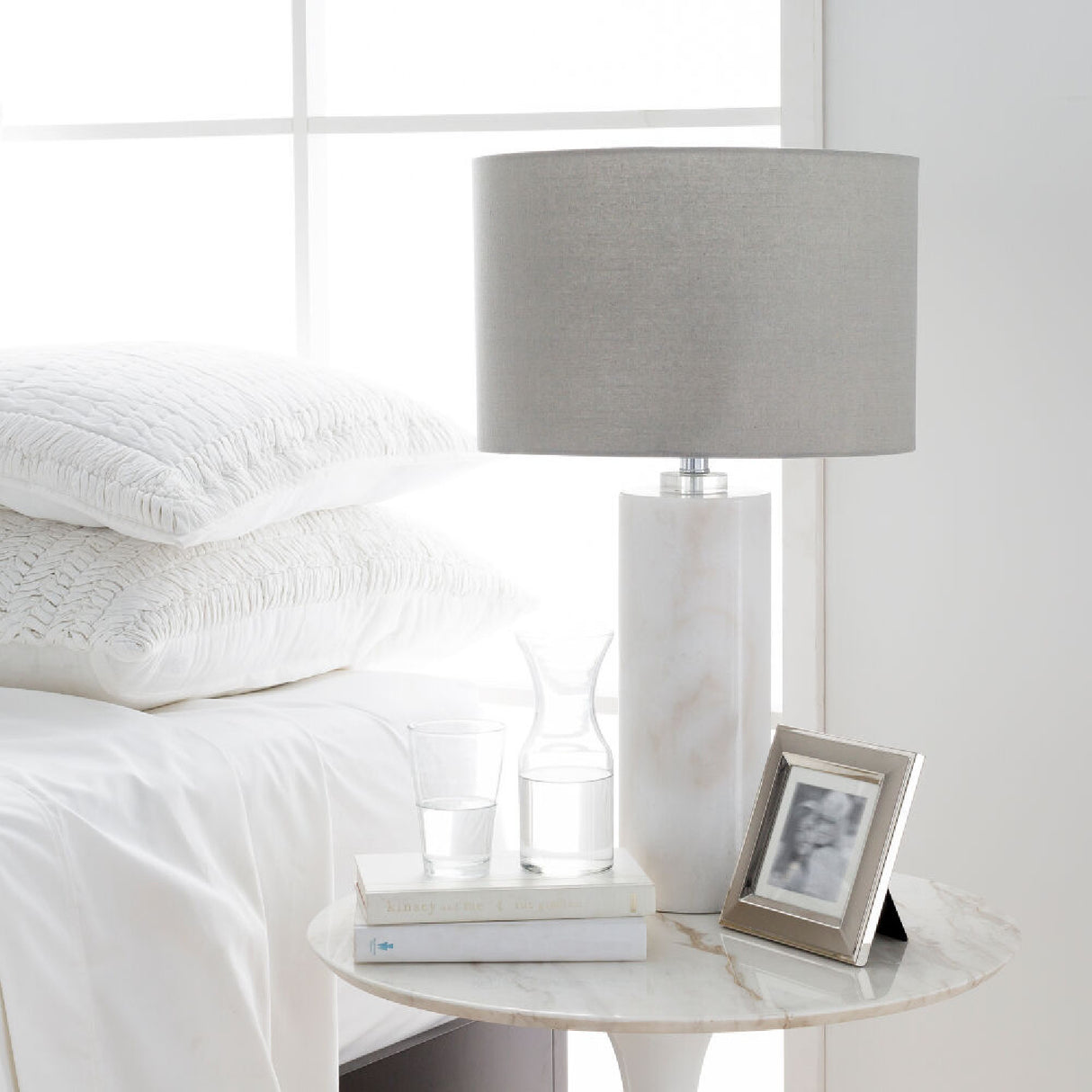   Modern European furniture - White Cylindrical Marble Table Lamp - www.oroa.com | Oroa.com