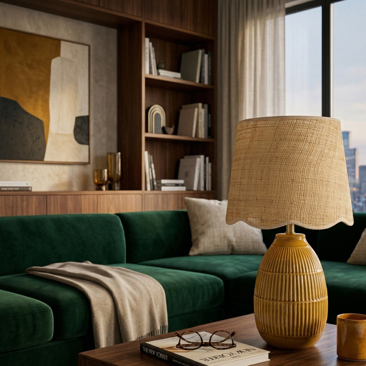   Modern European furniture - Scalloped Beige Jute Table Lamp - www.oroa.com | Oroa.com