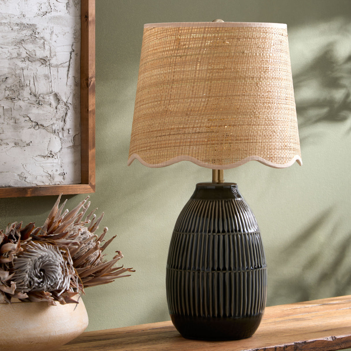   Modern European furniture - Scalloped Beige Jute Table Lamp - www.oroa.com | Oroa.com