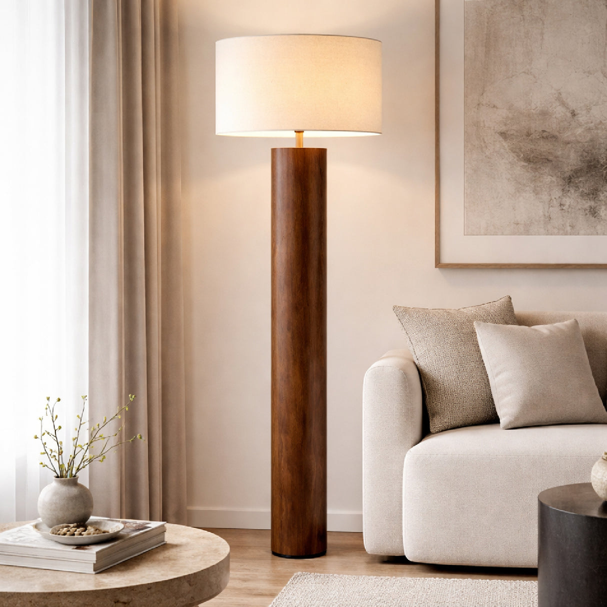   Modern European furniture - Cylindrical Rubberwood Accent Floor Lamp - www.oroa.com | Oroa.com