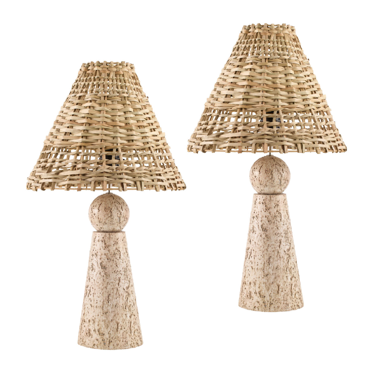   Modern European furniture - Travertine Base Rattan Table Lamps (2) - www.oroa.com | Oroa.com