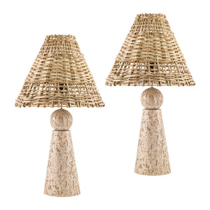   Modern European furniture - Travertine Base Rattan Table Lamps (2) - www.oroa.com | Oroa.com