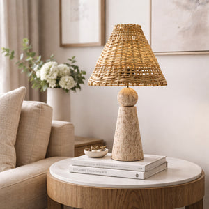   Modern European furniture - Travertine Base Rattan Table Lamps (2) - www.oroa.com | Oroa.com
