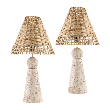   Modern European furniture - Travertine Base Rattan Table Lamps (2) - www.oroa.com | Oroa.com
