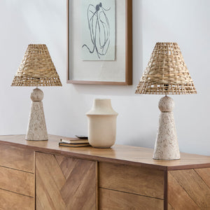   Modern European furniture - Travertine Base Rattan Table Lamps (2) - www.oroa.com | Oroa.com