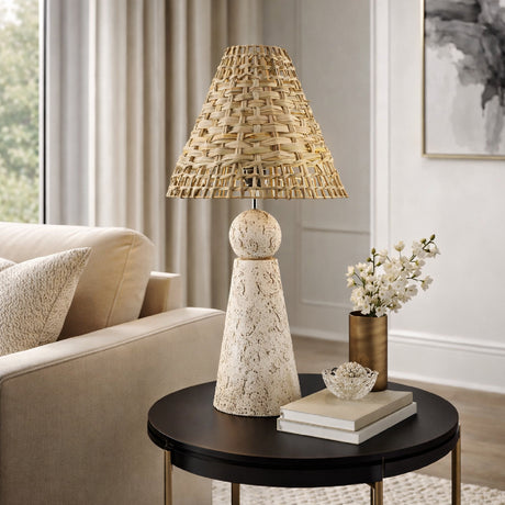   Modern European furniture - Travertine Base Rattan Table Lamps (2) - www.oroa.com | Oroa.com