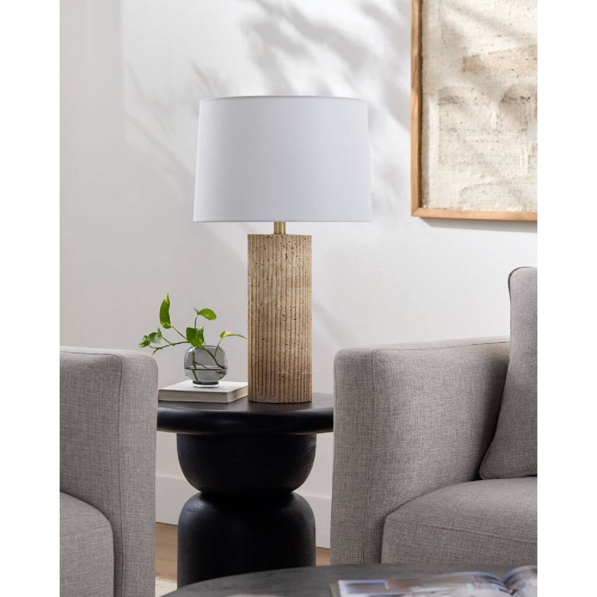   Modern European furniture - Reeded Travertine Accent Table Lamp - www.oroa.com | Oroa.com