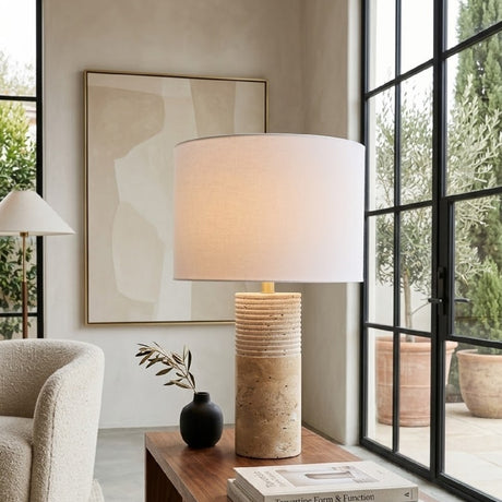   Modern European furniture - Cylindrical Travertine Accent Table Lamp - www.oroa.com | Oroa.com