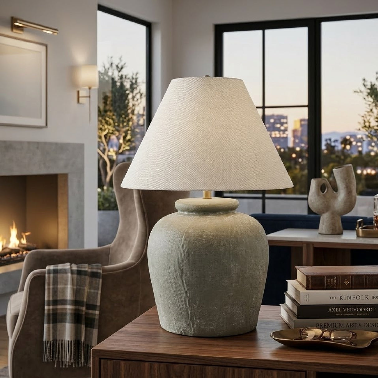   Modern European furniture - Linen Shade Cement Table Lamp - www.oroa.com | Oroa.com
