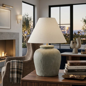   Modern European furniture - Linen Shade Cement Table Lamp - www.oroa.com | Oroa.com