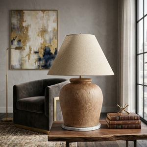   Modern European furniture - Linen Shade Cement Table Lamp - www.oroa.com | Oroa.com