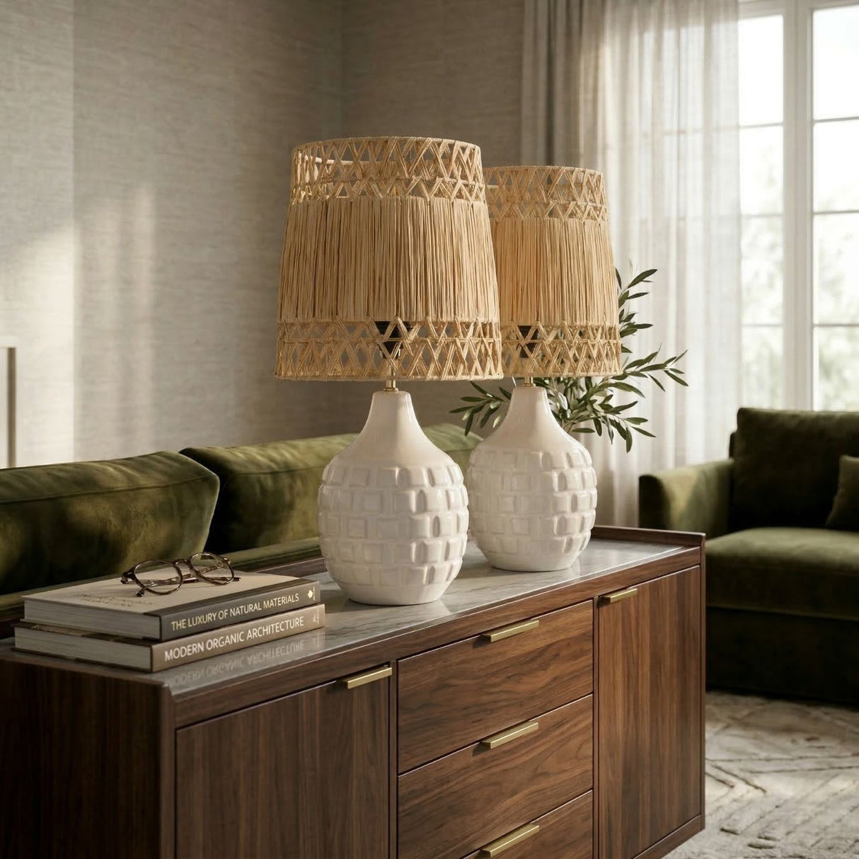   Modern European furniture - Woven Seagrass Ceramic Table Lamp (Set of 2) - www.oroa.com | Oroa.com