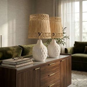   Modern European furniture - Woven Seagrass Ceramic Table Lamp (Set of 2) - www.oroa.com | Oroa.com