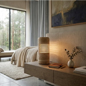   Modern European furniture - Beige Travertine Accent Table Lamp - www.oroa.com | Oroa.com