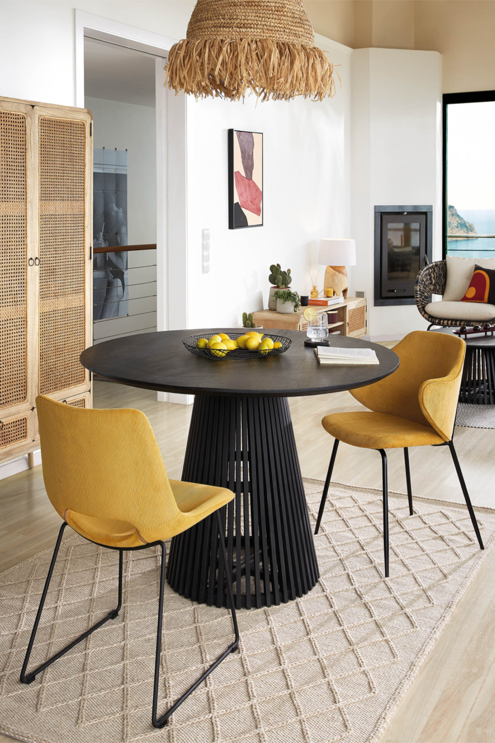   Round Black Teak Wood Pedestal Dining Table L | Oroa.com
