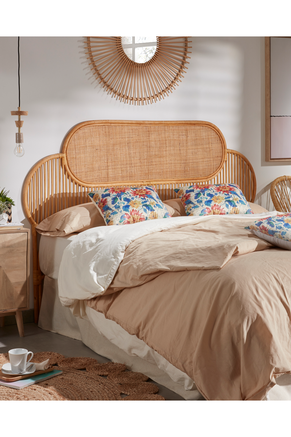   Natural Weaved Rattan Queen Headboard 67" | Oroa.com