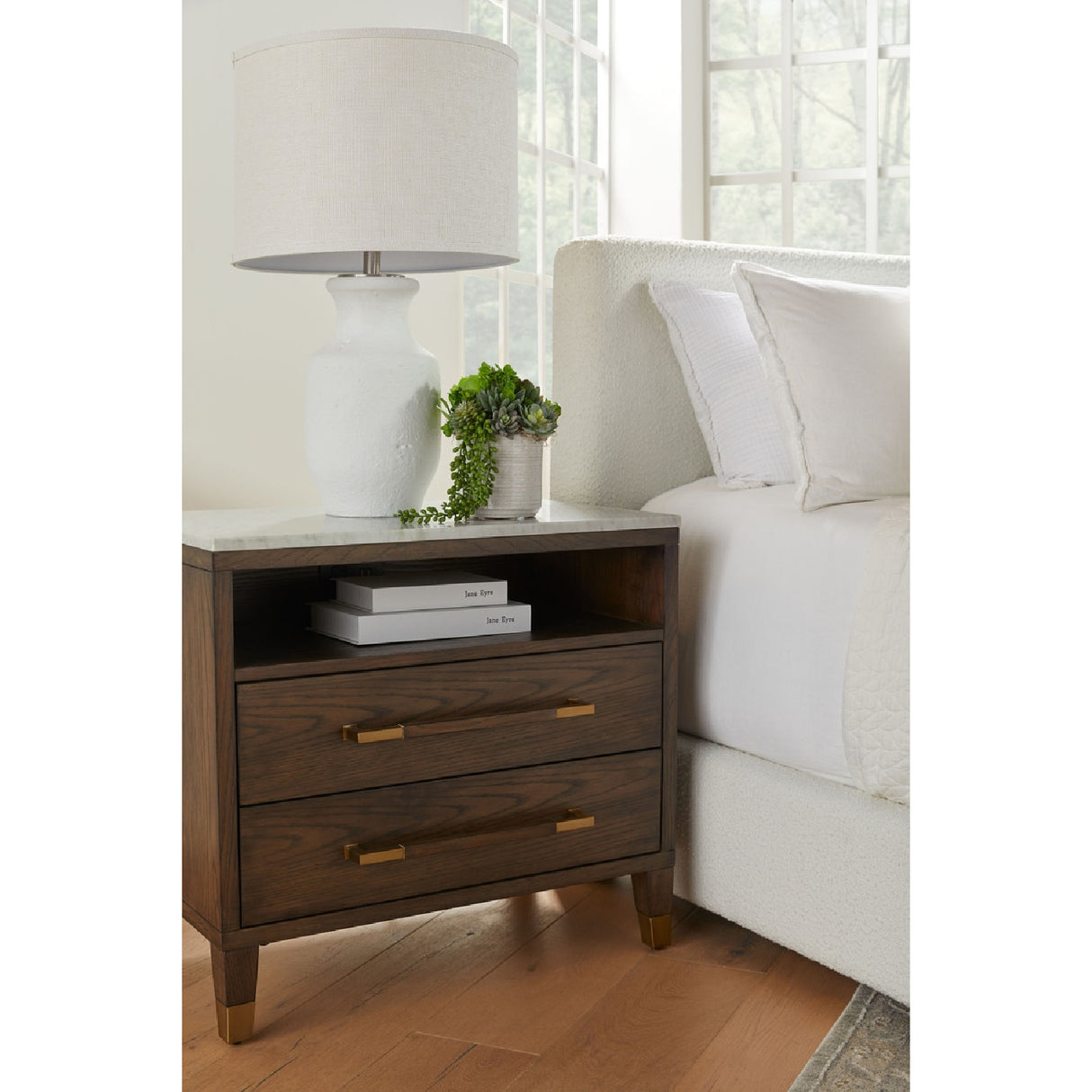   Marble Top Oak 2-Drawer Nightstand | Oroa.com