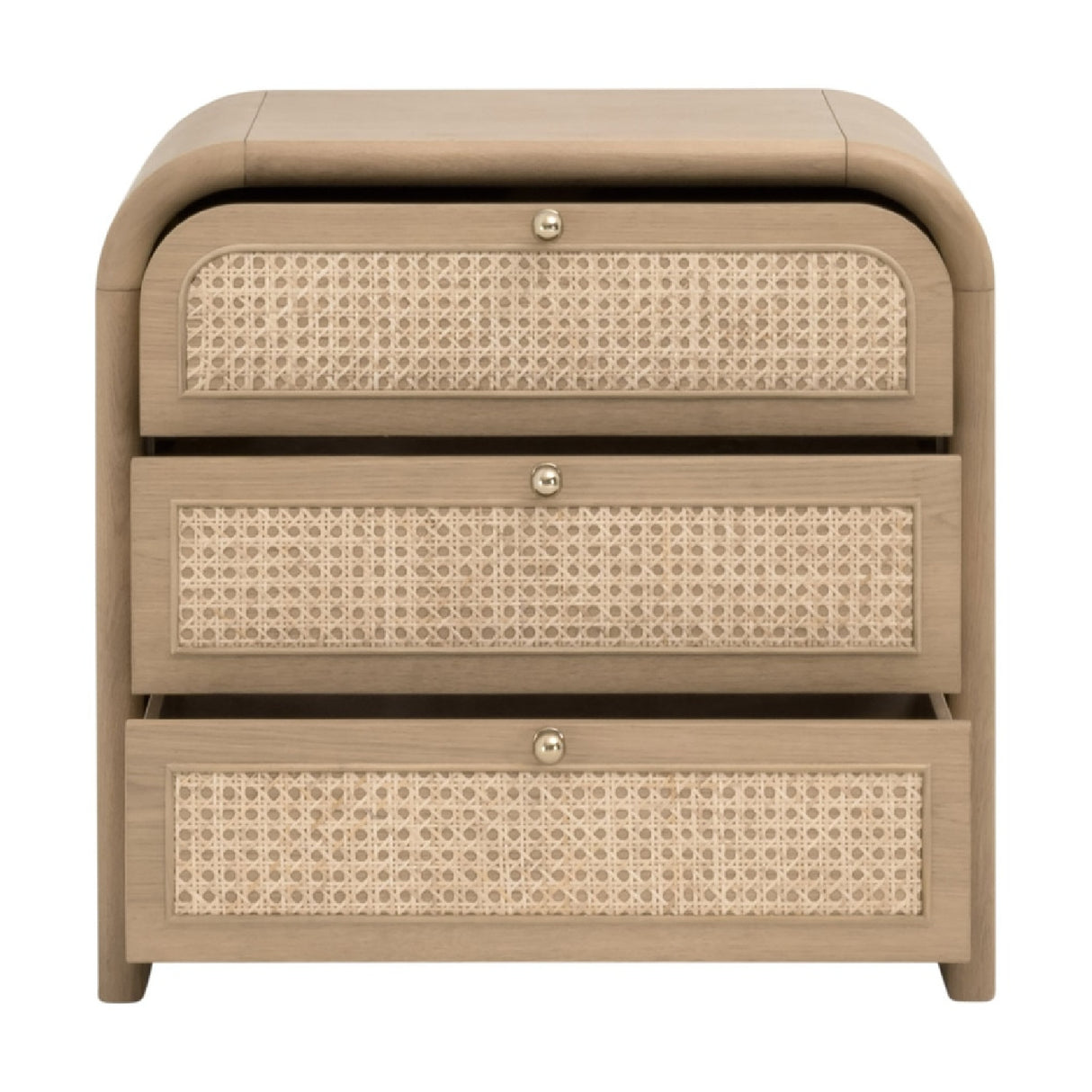   Oak Framed Cane 3-Drawer Nightstand | Oroa.com