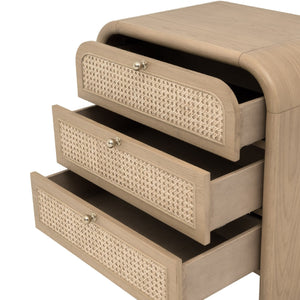   Oak Framed Cane 3-Drawer Nightstand | Oroa.com