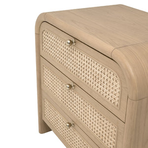   Oak Framed Cane 3-Drawer Nightstand | Oroa.com