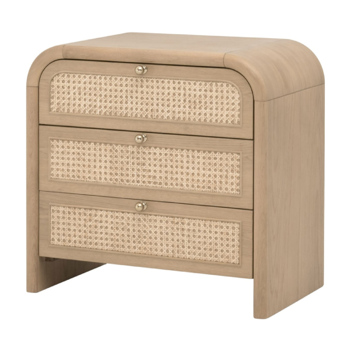   Oak Framed Cane 3-Drawer Nightstand | Oroa.com